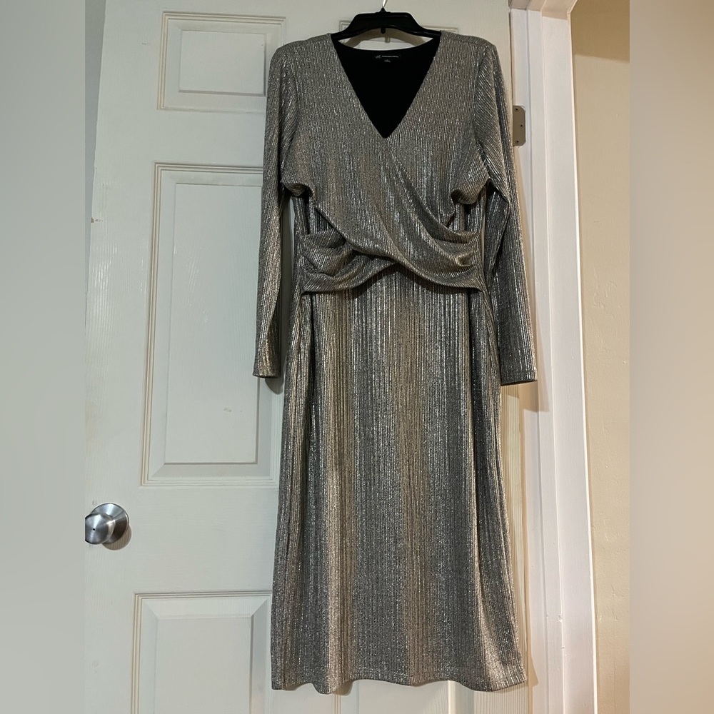INC Metallic Silver V-Neck Top